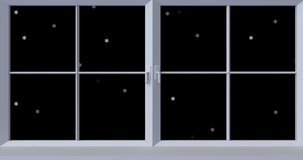 Animation of window with white stars and christmas and new year fireworks exploding in night sky. christmas, new year, celebration, party and tradition concept digitally generated video.