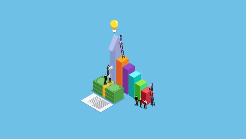 Business team working to increase profit and meet target 3d isometric animation in 4K UHD 3840x2160
