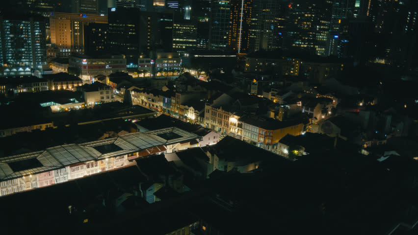 View of night time Chinatown in Singapore