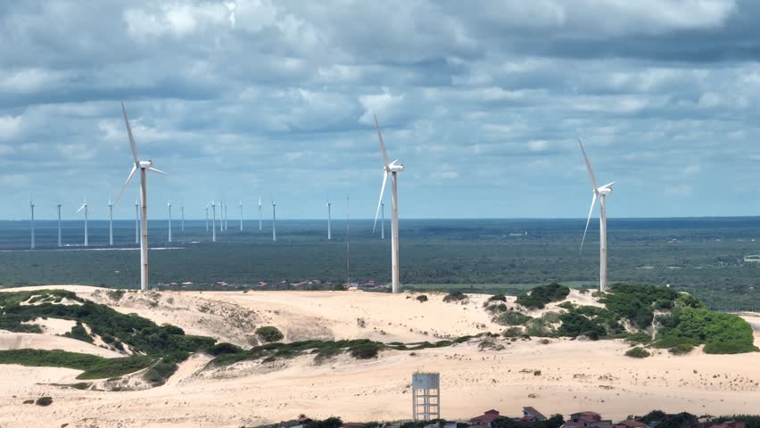 Aeolian Park At Aracati In Ceara Brazil. Aeolian Energy. Generation Wind. Farm Wind Farm. Aeolian Park At Aracati In Ceara Brazil. Royalty-Free Stock Footage #1102265741