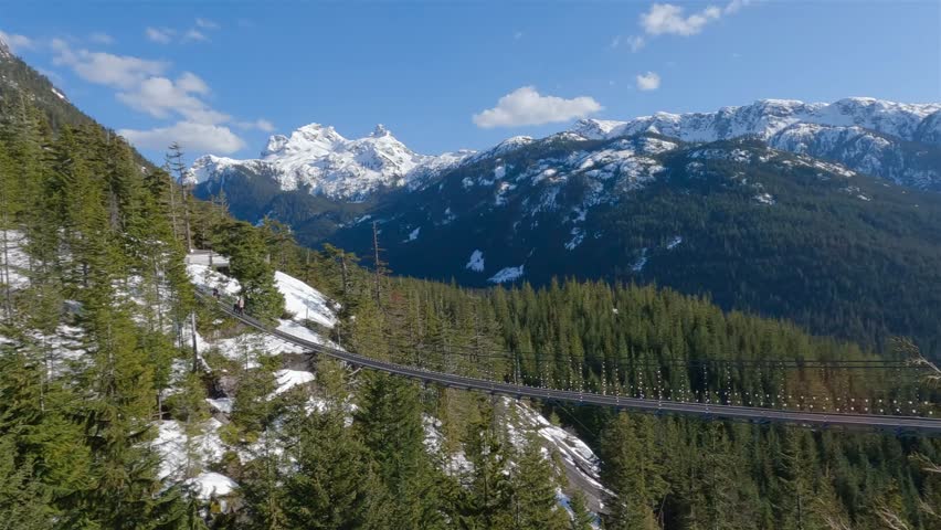 Suspension Bridge in Canadian Nature. Squamish, British Columbia, Canada. Sunny Spring Season Day.