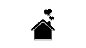 Black House with heart shape icon isolated on white background. Love home symbol. Family, real estate and realty. 4K Video motion graphic animation.