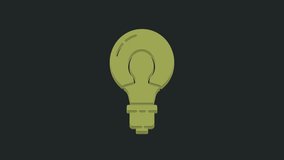 Green Light bulb with concept of idea icon isolated on black background. Energy and idea symbol. Inspiration concept. 4K Video motion graphic animation.
