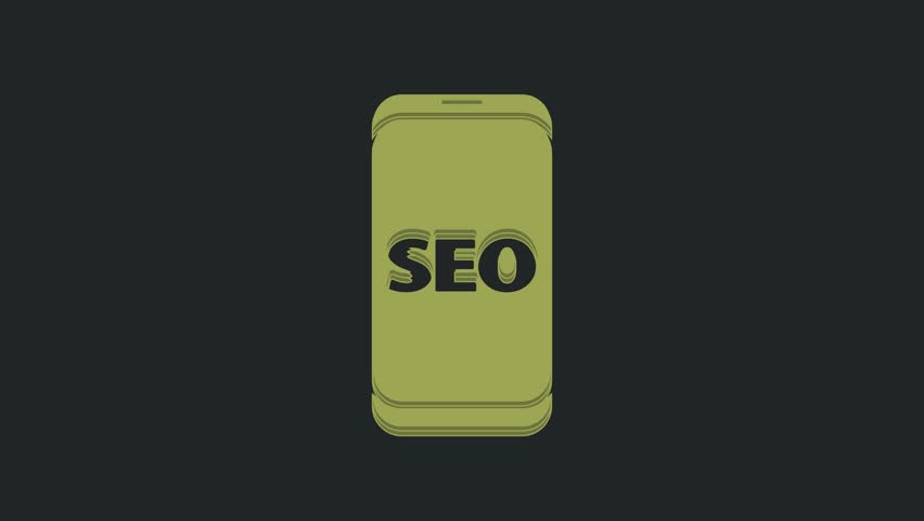 Green Mobile phone SEO optimization concept icon isolated on black background. 4K Video motion graphic animation.