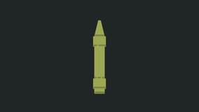 Green Wax crayons for drawing icon isolated on black background. 4K Video motion graphic animation.
