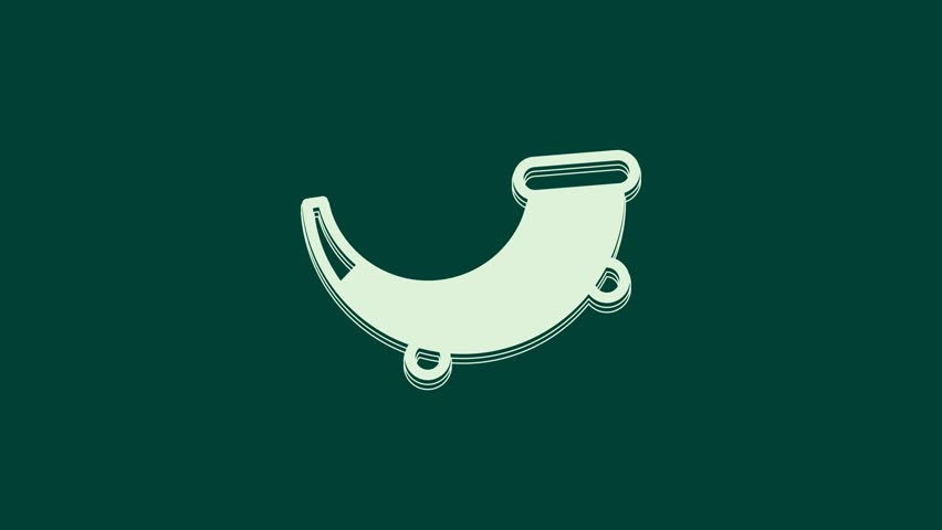 White Hunting horn icon isolated on green background. 4K Video motion graphic animation.