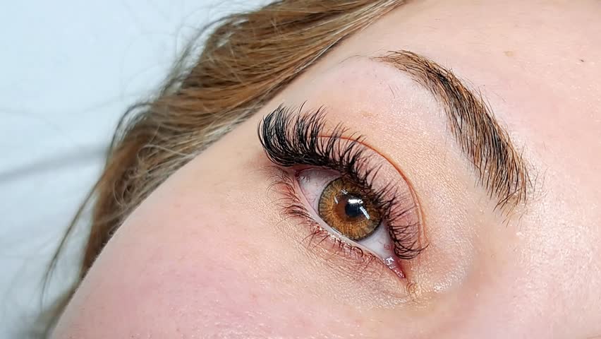 close up of eye with eyelash extensions ,beauty salon treatment.  Royalty-Free Stock Footage #1102282733