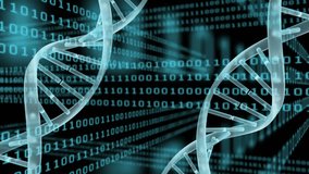 Animation of ticking clock, dna structure and binary coding data processing on blue background. Medical research and business technology concept - Powered by Shutterstock - Get 15% off with code: PIKWIZARD15