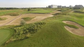 
golf courses, beautiful view from the top of the golf course, drone video, 4k