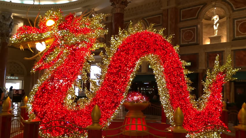 Las Vegas, USA - January 2016 : Giant red dragon in the Forum Shops at Caesars Palace Las Vegas to celebrate Chinese New Year