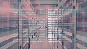 Animation of interface with data processing and binary coding against computer server room. Global networking and business data storage technology concept - Powered by Shutterstock - Get 15% off with code: PIKWIZARD15