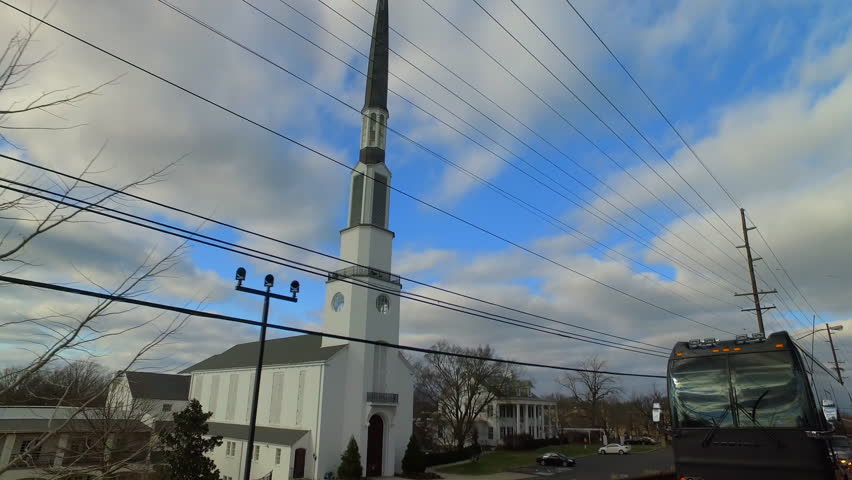 Pov Shot Of Church Seen From Car Moving On Road Under Cloudy Sky - Nashville, Tennessee