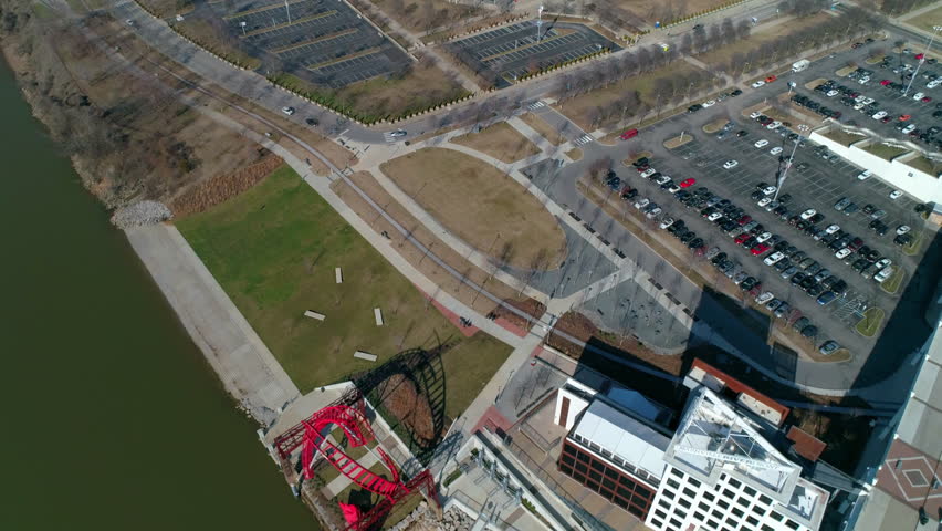 Aerial Tilt Up Shot Of Nissan Stadium In City Against Clear Sky, Drone Flying Forward On Sunny Day - Nashville, Tennessee