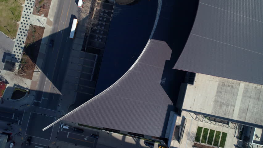 Aerial Top Forward Shot Of Country Music Hall Of Fame And Museum On Sunny Day - Nashville, Tennessee