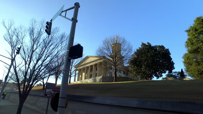 Point Of View Edward W. Carmack Statue Outside State Government Office Seen From Vehicle Moving On Road - Nashville, Tennessee