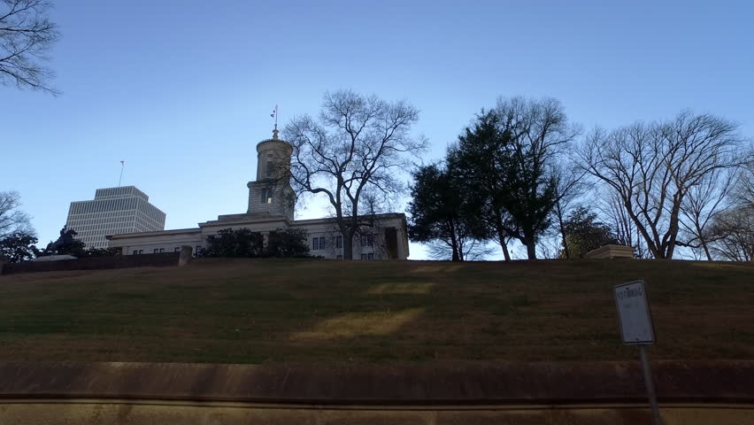Point Of View Statues Outside Tennessee State Capitol Against Clear Sky - Nashville, Tennessee