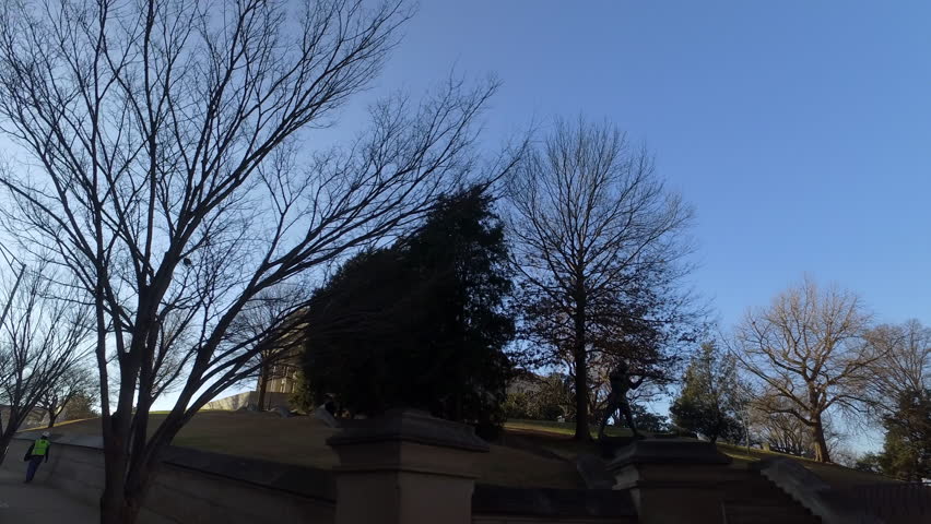 Point Of View Bare Trees Outside Tennessee State Capitol Against Clear Sky - Nashville, Tennessee