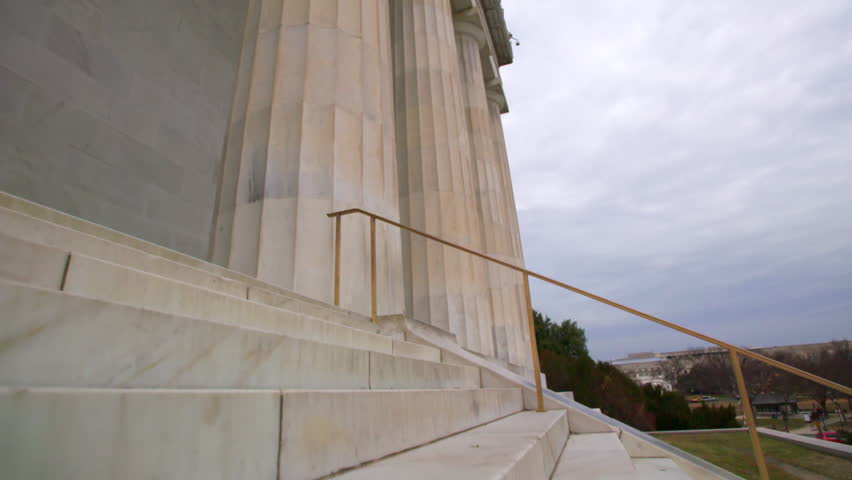 Tilt Up Shot Of Architectural Columns Of Lincoln Memorial Under Clouds - Washington, District of Columbia