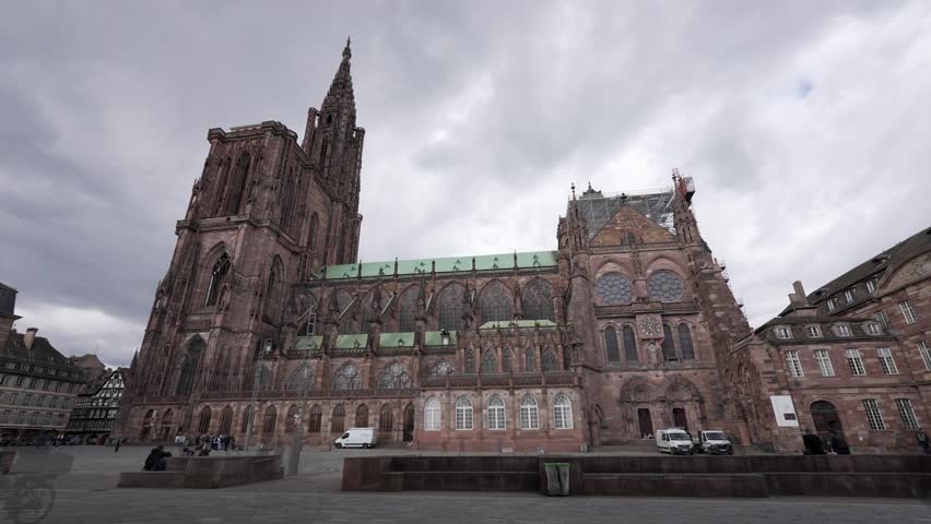 Side view of Strasbourg Cathedral, Strasbourg, France - Time Lapse