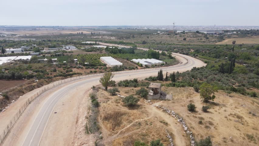 Israeli army basecamp border premises aerial  Royalty-Free Stock Footage #1102318723