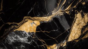 Black and Gold Marble Luxury background texture. Slow panoramic motion. High detailed 4K video.  Marble pattern texture surface panning background. Marble stone texture. 