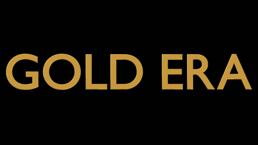 Animated rotating three dimensional golden text or word Gold era - v2. Transparent background, loop able and isolated.