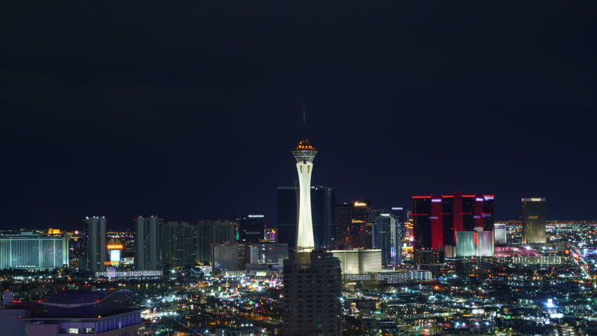 Time lapse of Las Vegas cityscape in night to day transition telephoto