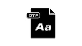 Black OTF file document. Download otf button icon isolated on white background. OTF file symbol. 4K Video motion graphic animation.