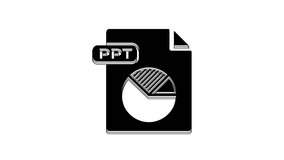 Black PPT file document. Download ppt button icon isolated on white background. PPT file presentation. 4K Video motion graphic animation.