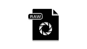 Black RAW file document. Download raw button icon isolated on white background. RAW file symbol. 4K Video motion graphic animation.