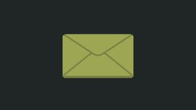 Green Envelope icon isolated on black background. Email message letter symbol. 4K Video motion graphic animation.