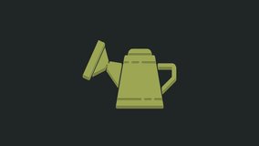 Green Watering can icon isolated on black background. Irrigation symbol. 4K Video motion graphic animation.