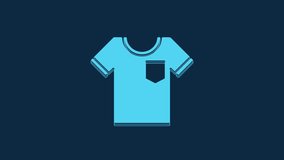 Blue T-shirt icon isolated on blue background. 4K Video motion graphic animation.