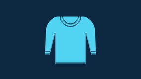 Blue Sweater icon isolated on blue background. Pullover icon. 4K Video motion graphic animation.
