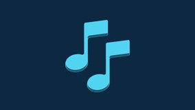 Blue Music note, tone icon isolated on blue background. 4K Video motion graphic animation.