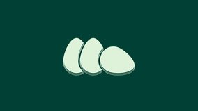 White Chicken egg icon isolated on green background. 4K Video motion graphic animation.