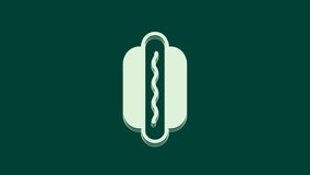 White Hotdog sandwich icon isolated on green background. Sausage icon. Fast food sign. 4K Video motion graphic animation.