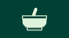 White Mortar and pestle icon isolated on green background. 4K Video motion graphic animation.