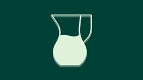 White Jug glass with water icon isolated on green background. Kettle for water. Glass decanter with drinking water. 4K Video motion graphic animation.