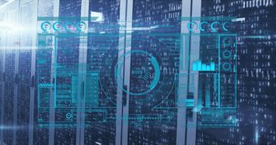 Animation of interface with data processing against computer server room. Computer interface and business data storage technology concept - Powered by Shutterstock - Get 15% off with code: PIKWIZARD15