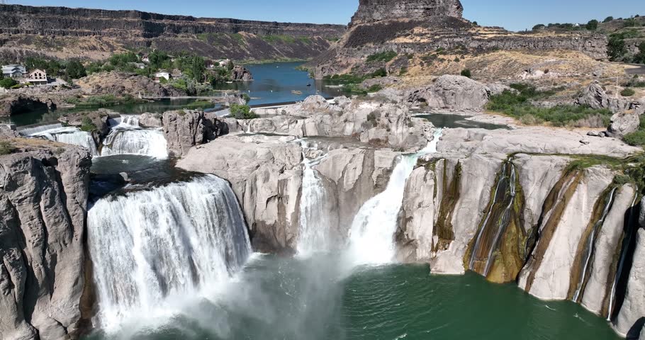 Aerial view of rushing waterfall in Idaho