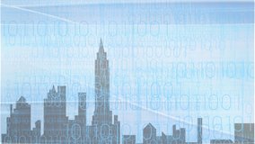 Animation of data processing and binary coding over cityscape. Global networks, business, finances, computing and data processing concept digitally generated video. - Powered by Shutterstock - Get 15% off with code: PIKWIZARD15