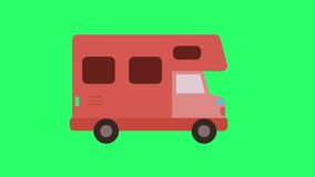 Animation red car on green background.