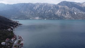 Montenegro. Adriatic Sea. Boko-Kator Bay.  Filming from a drone. Circular panorama of the inner part of the bay from the side of Kostanica.