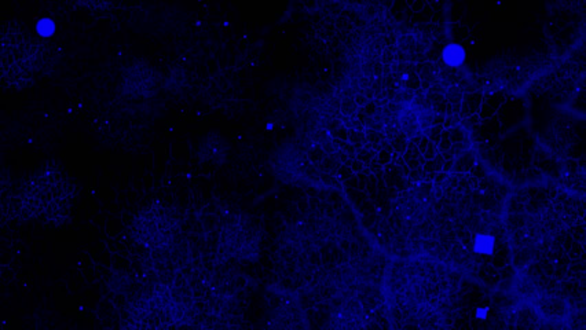 Animated dark blue color 3d mesh of glowing neurons, Technology background