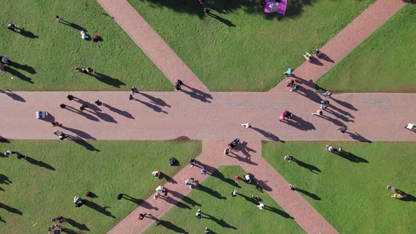 Students Walking Campus Quad Rising Aerial Reveal of Cherry Blossoms