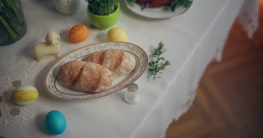 Traditional Easter Eggs Table Easter Holidays Royalty-Free Stock Footage #1102361217