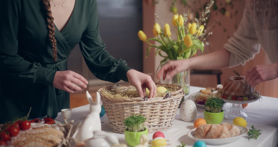 Traditional Easter Eggs Table Easter Holidays Royalty-Free Stock Footage #1102361221