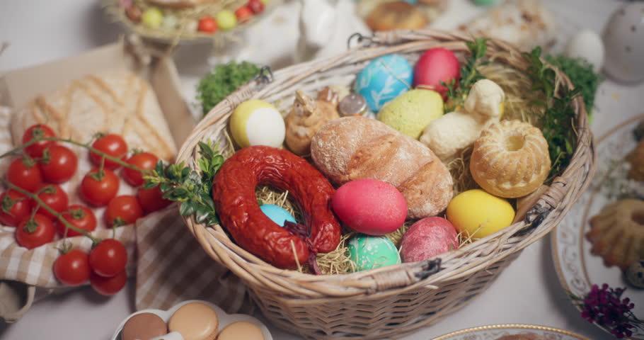 Traditional Easter Eggs Table Easter Holidays Royalty-Free Stock Footage #1102361225