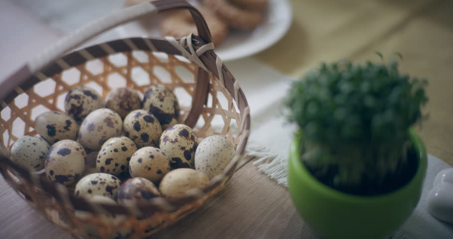 Traditional Easter Eggs Table Easter Holidays Royalty-Free Stock Footage #1102361231
